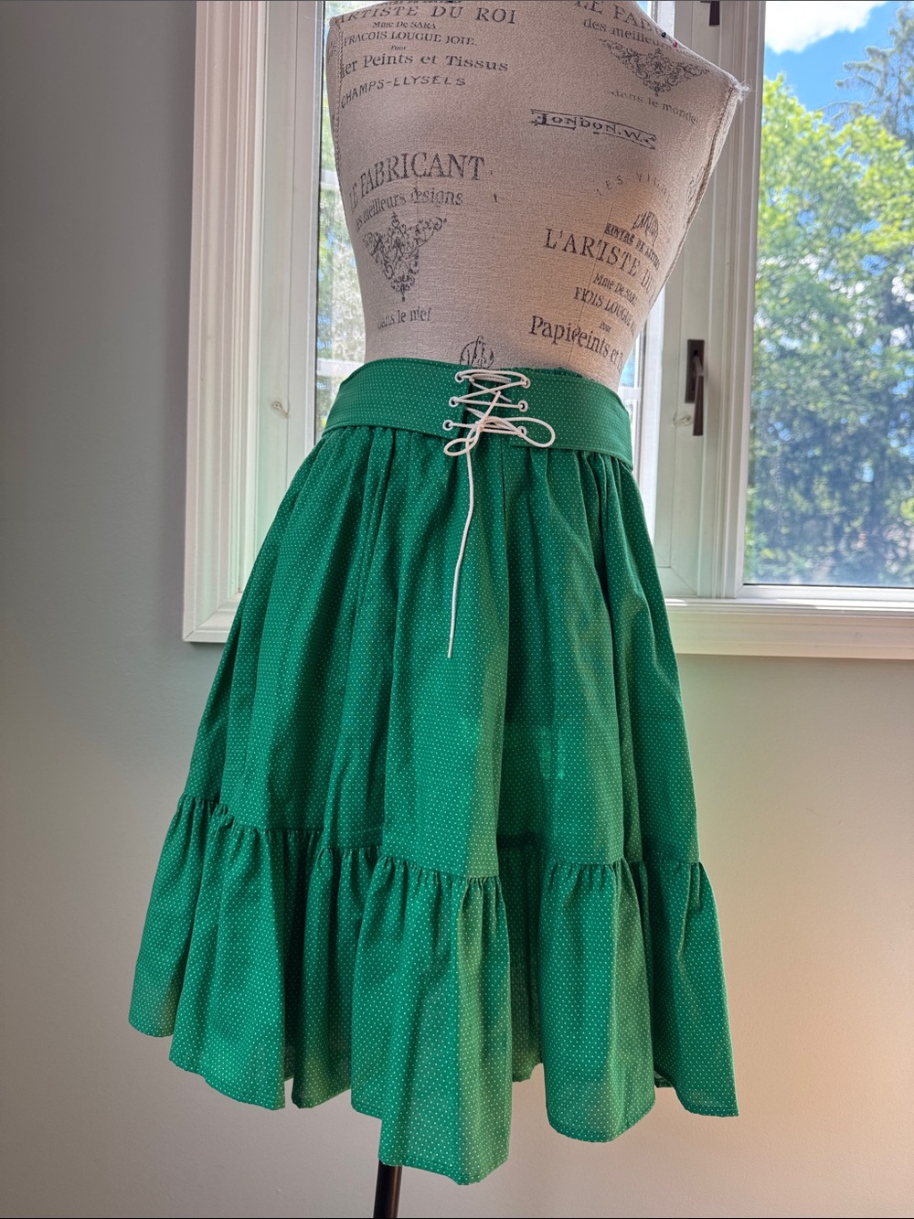 Fun & Fancy Creations green Polk a dot western rodeo square dance full skirt S - Picture 2 of 7